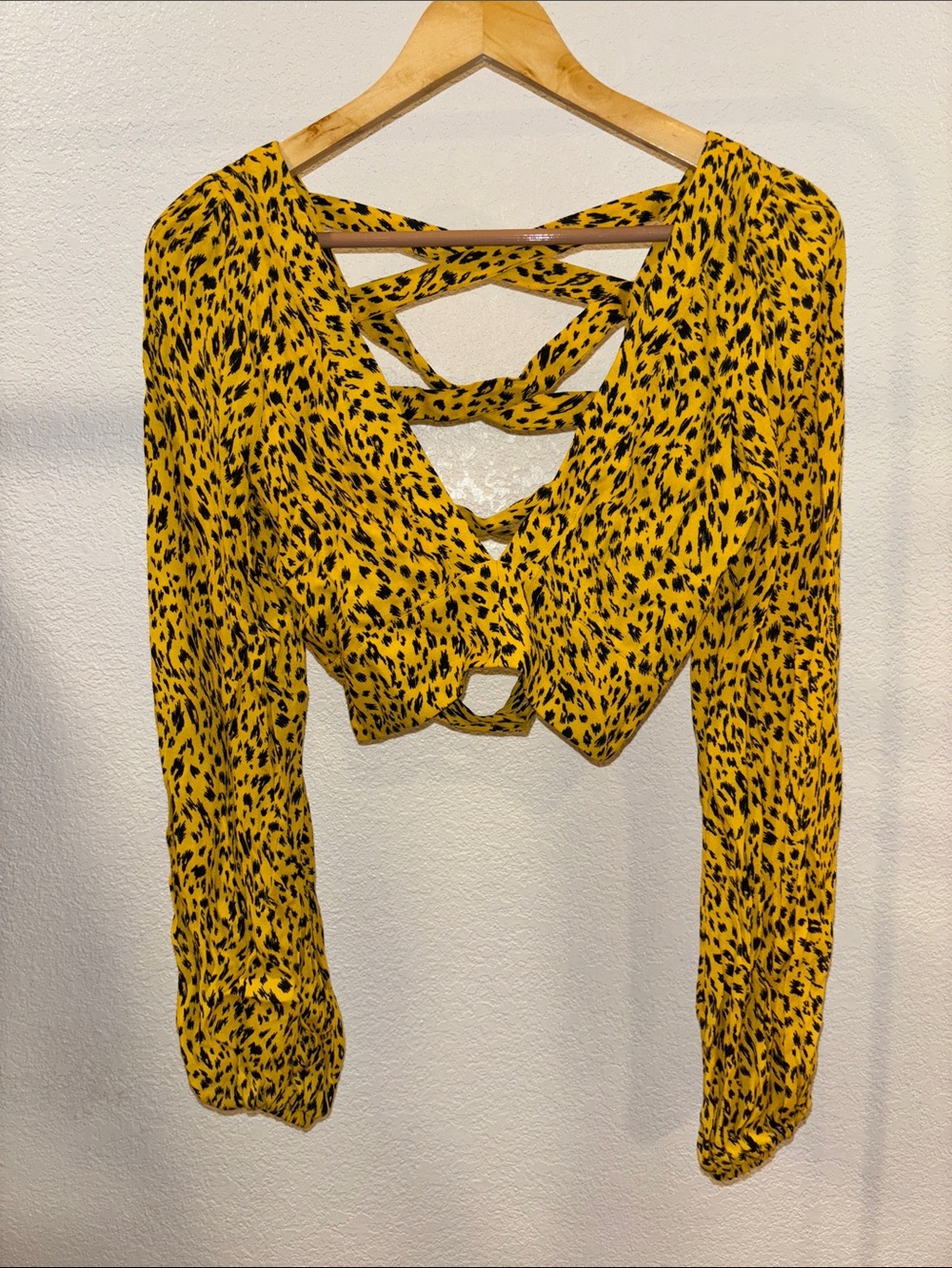 AFRM Yellow Black Speckled Crisscross Long-Sleeve Crop Top